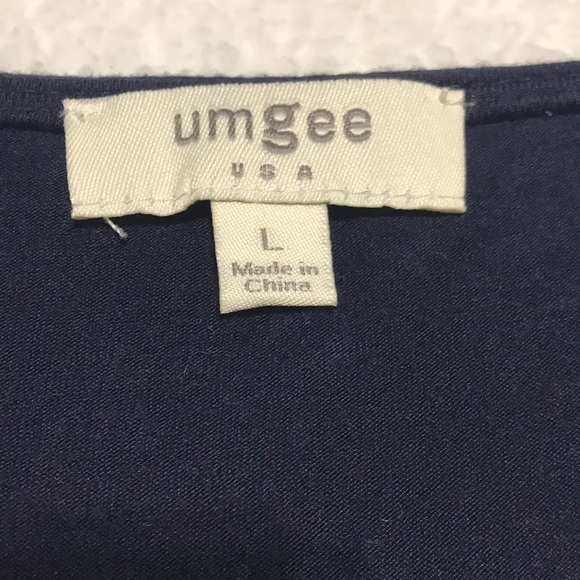 UMGEE Navy w/Navy Floral Print Trim Flowy Tunic Short Sleeve Size Large - Picture 5 of 9